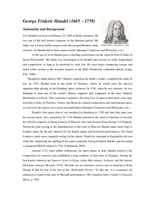 Реферат: Handel Essay Research Paper Handel George Frideric